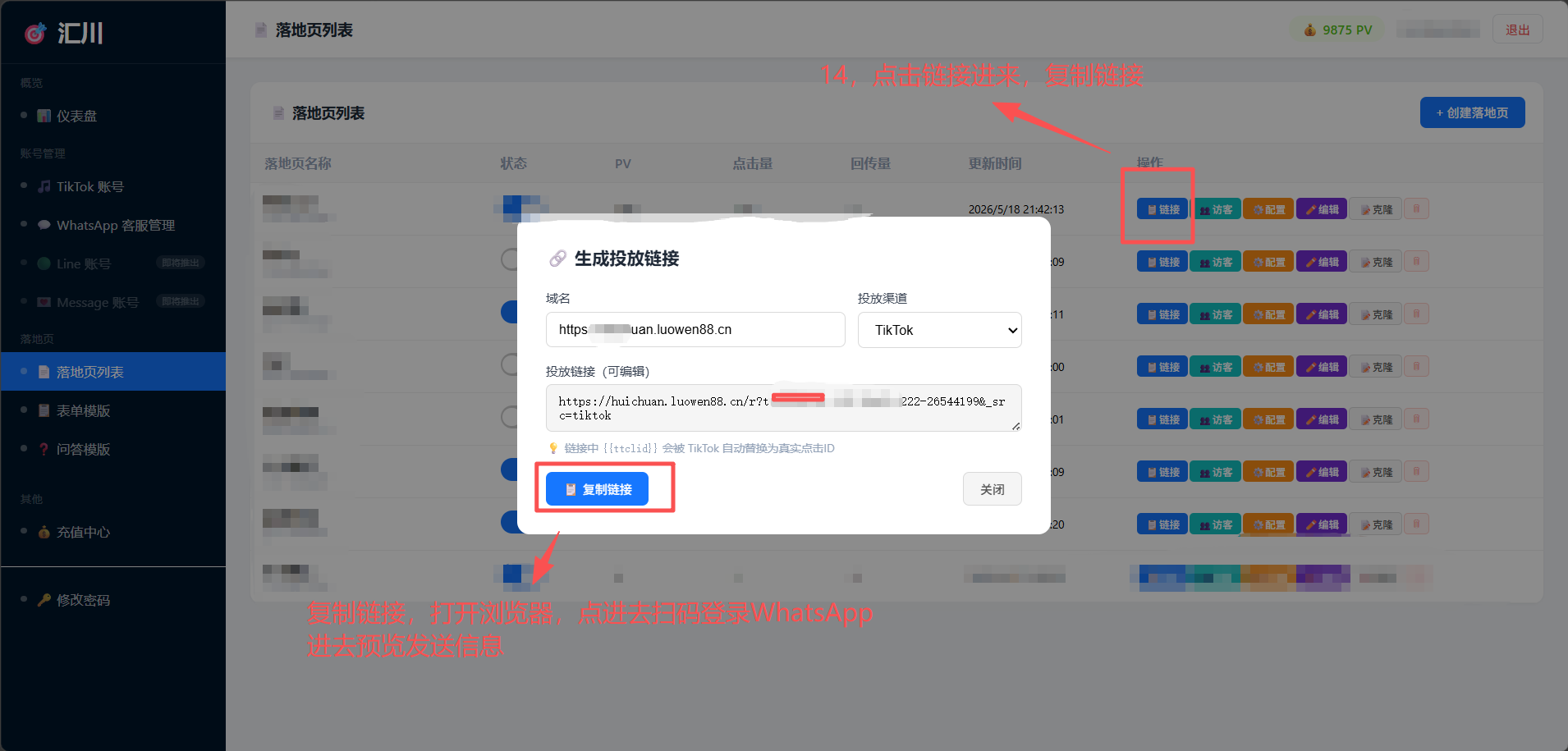 复制广告投放链接